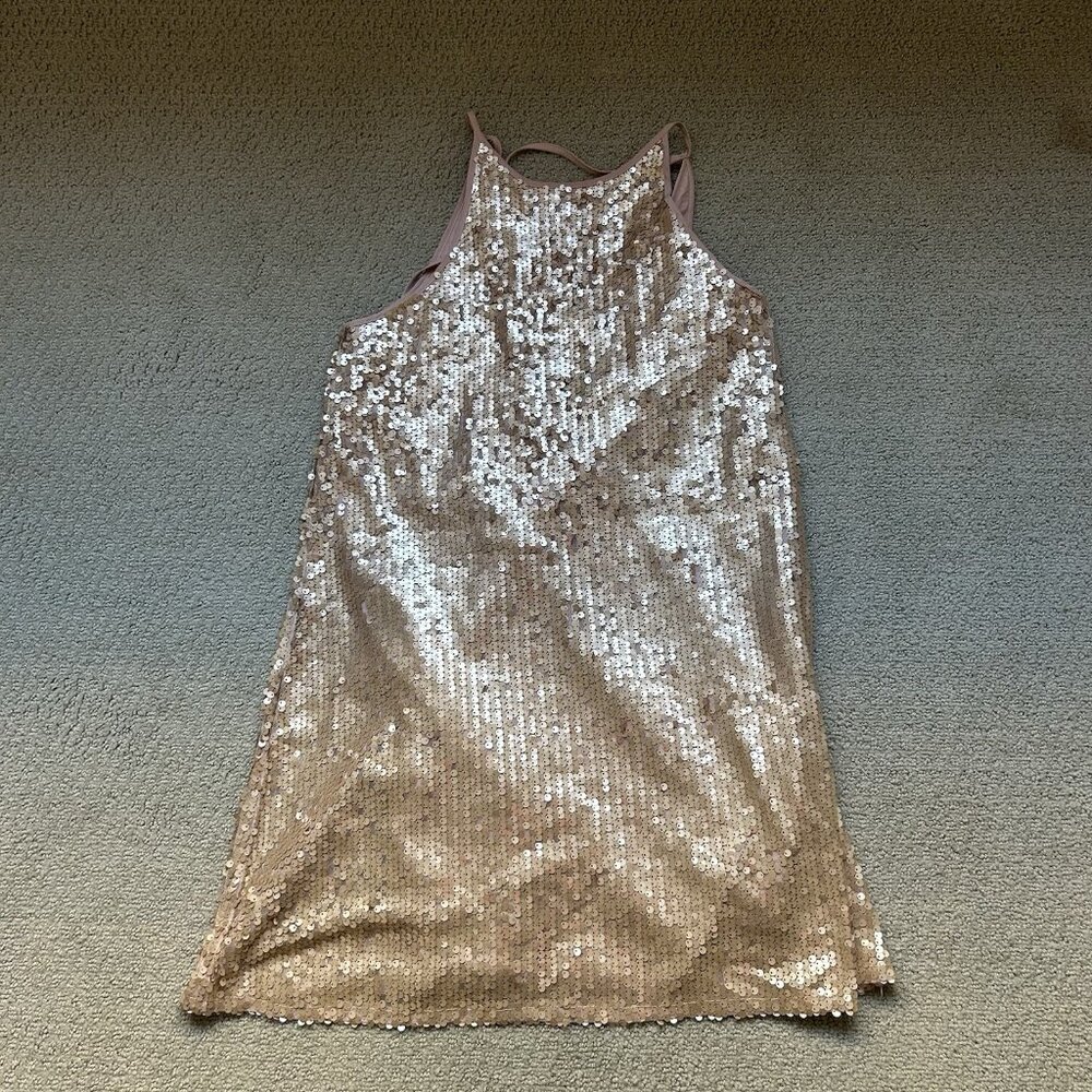 Forever 21 Womens Mini Dress Gold Pink Sequin Front Cocktail Sleeveless Size Med